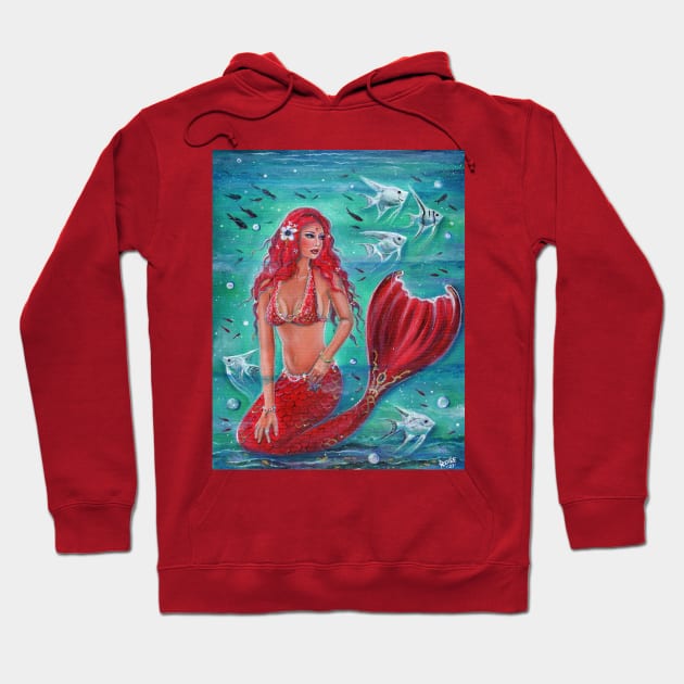 Red mermaid Vivian with tropical fish by Renee Lavoie Hoodie by ReneeLLavoie